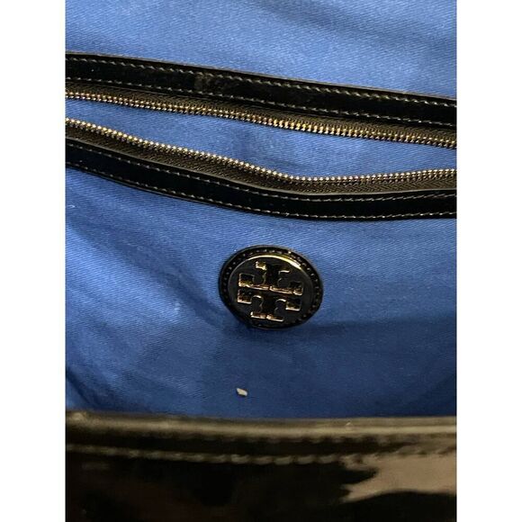 Tory burch patent leather black perforated logo tote bag/purse/pocketbook - Picture 2 of 11